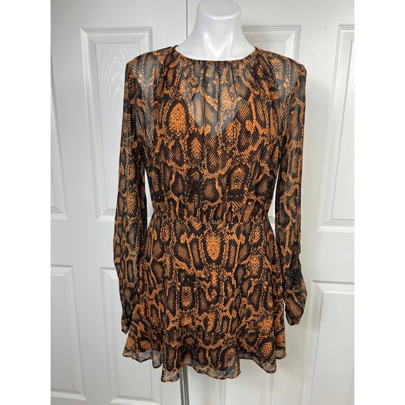 Finders Keepers Snake Print LANA Mini Dress Long Sleeve Size 10 NEW - Picture 2 of 11